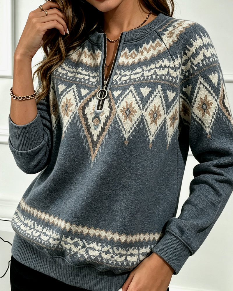 Sweatshirt Dragkedja Tryckt Lång Ärm