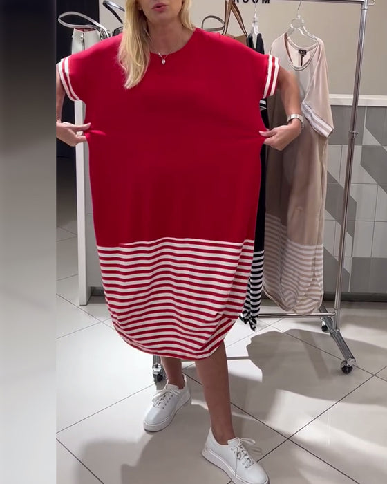 Klänning Kontrastrandig Kortärmad Casual