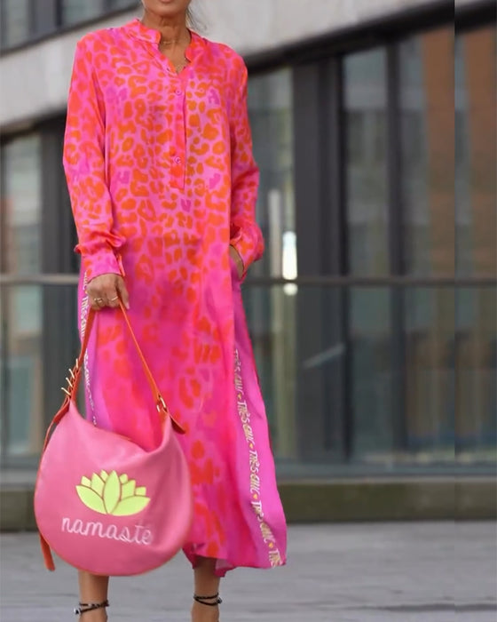 Klänning Långärmad Leopardskrivna Slits