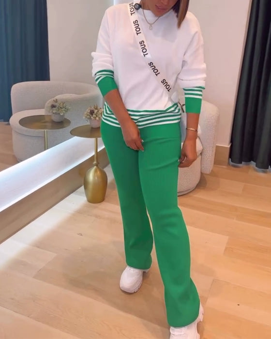 Randig Kontrast Pullover Byxor Set