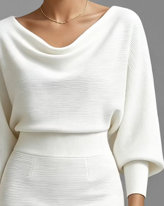 Klänning Draperad Lång Ärm Bodycon Stickad