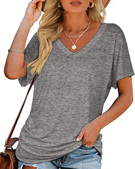 T-Shirt Veckad Enfärgad V-Ringning