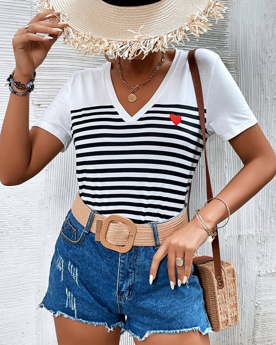 T-Shirt V-Ringad Randig Allmatch