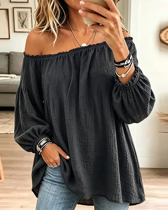 Topp Off-Shoulder Ledig Enfärgad Färg