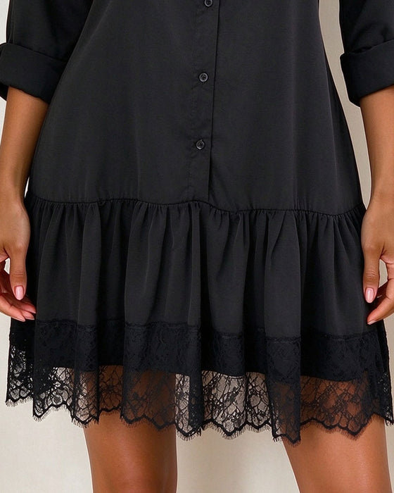 Klänning Ståkrage Lapptäcke Spetskant