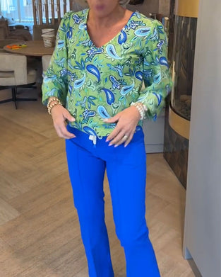 Topp Vattendroppstryck Långärmad V-Ringad