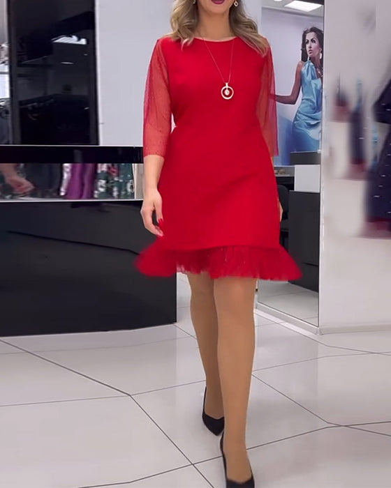 Klänning enfärgad paljett med meshsömmar