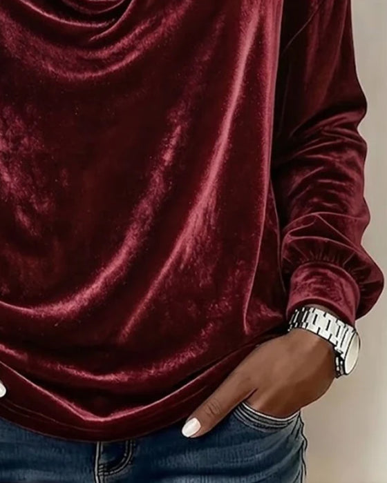 Blus Sammet Bardot Cowl Hals Lång Ärm
