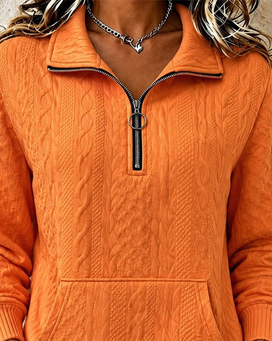 Sweatshirt Halv Dragkedja Solid Casual