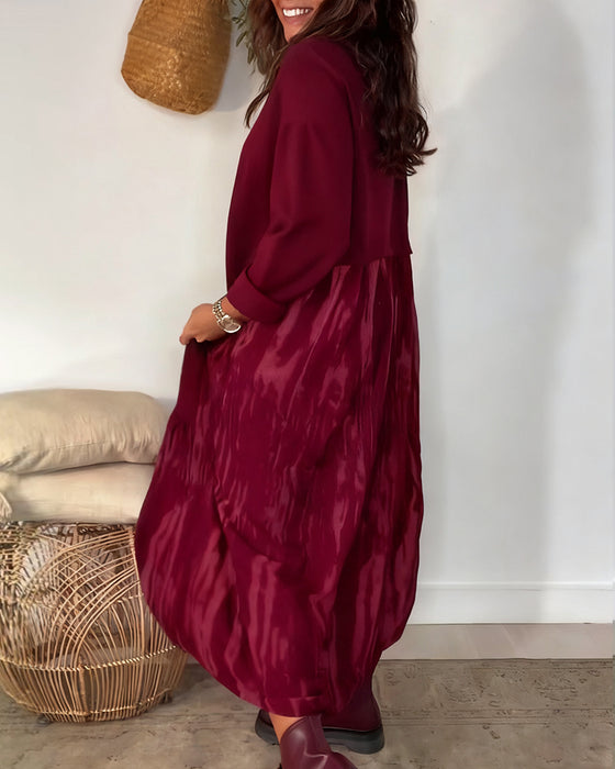 Klänning Rund Halsringning Oregelbunden Lappverkstryck