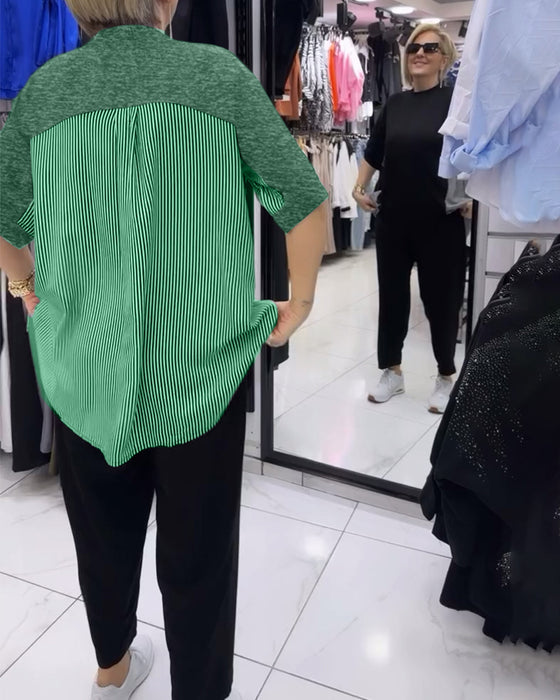 Casual blus med lapptäcke av kritstreck