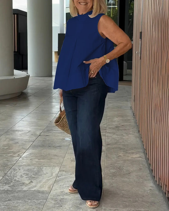 Blus Ärmlös Enfärgad Enkel