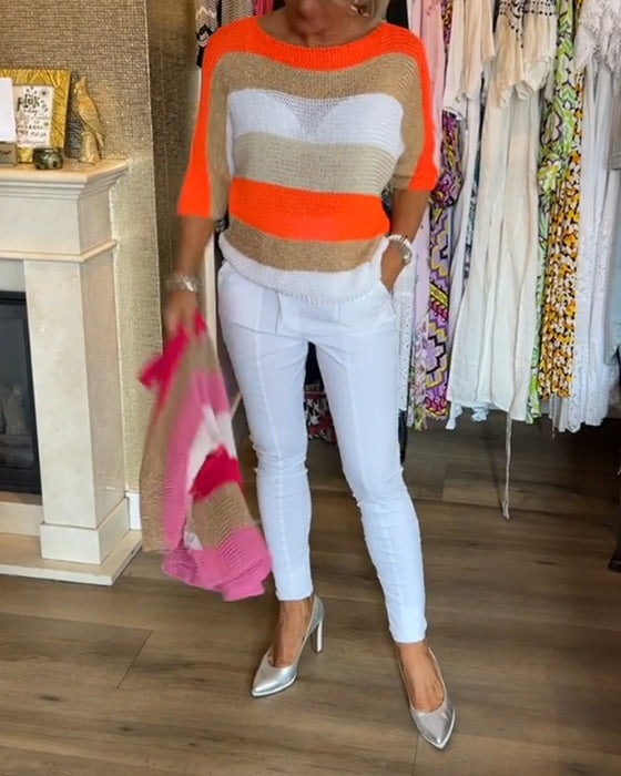 Färgblock tröja med rund hals