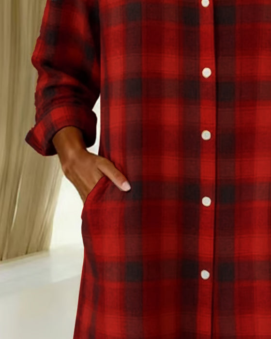 Klänning Skjorta Slag Rutig Knäppning