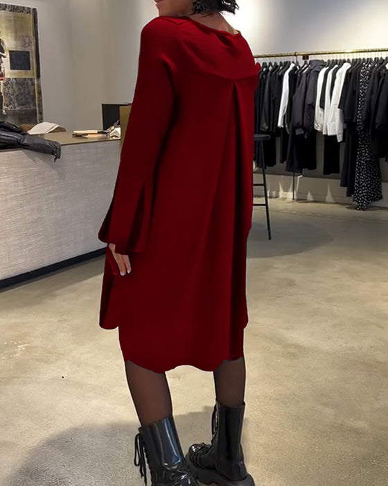 Klänning Enfärgad Flärpärm Rysch