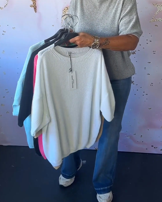 Casual lös enfärgad tröja med rund hals