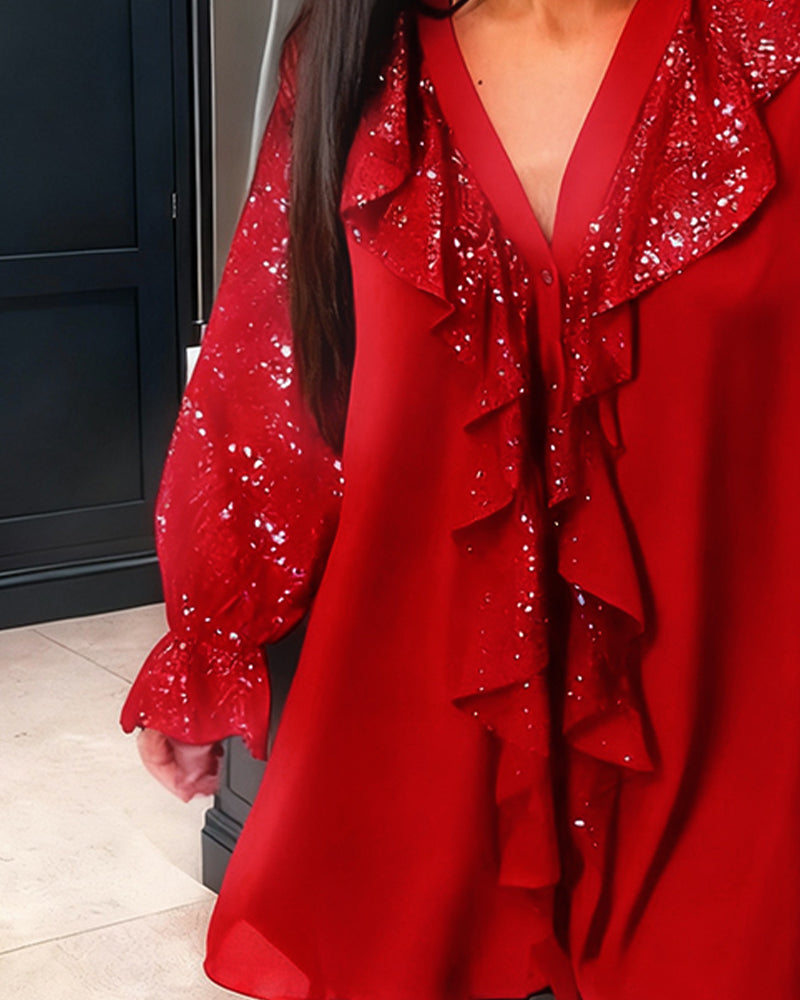 Enfärgade Lössittande Blusar Med Volanger