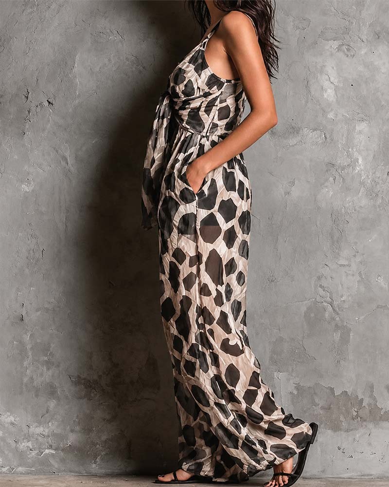 Jumpsuit Leopardmönster Hängslor Bredbent