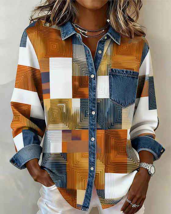 Färgblock Skjortning Modern Krage