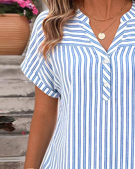 Blus Rand V-Hals Knapp Patchwork