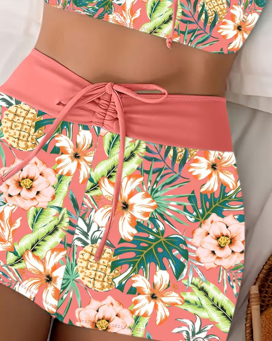 Bikinis Ananas Blommig Kjol Tvådelad