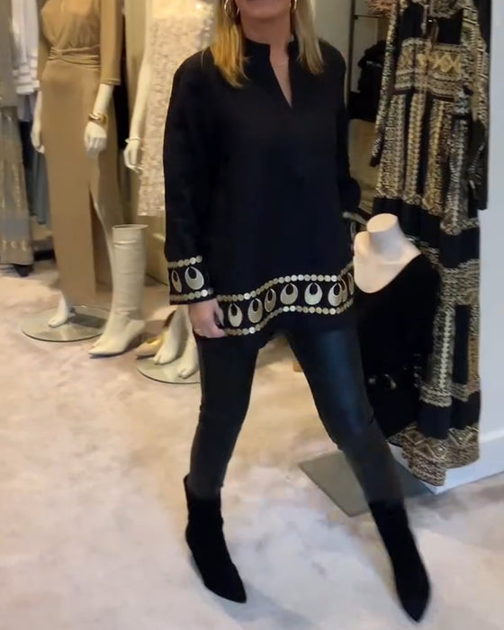 Blus Positionerad Tryckt Lössittande