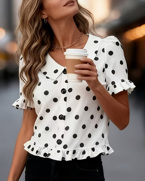 Blus Polka Dot Peter Pan Krage
