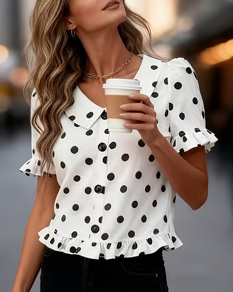 Blus Polka Dot Peter Pan Krage
