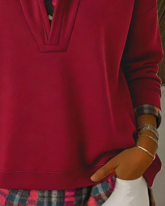 Huvtröja Fejk Tvådelad Rutig Patchwork