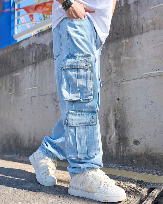 Jeans Herr Löst Fast Flik Ficka Cargo Denim