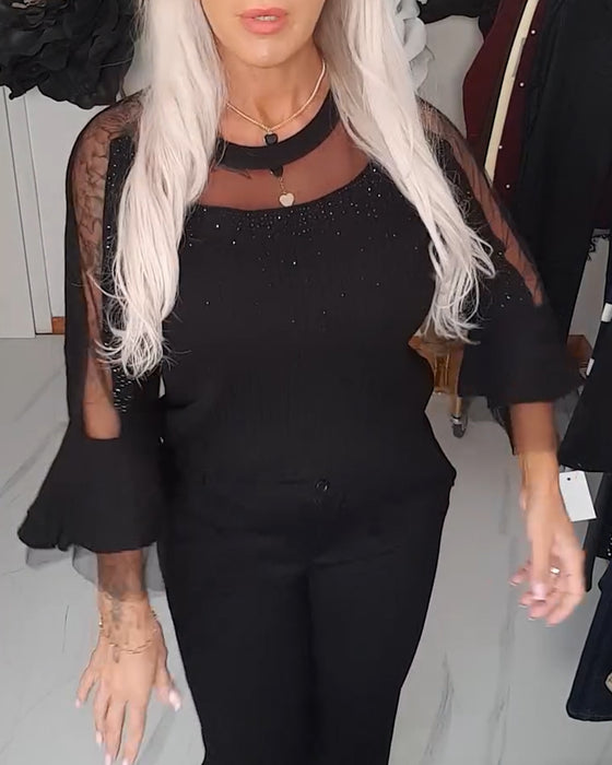 Topp Klokkärmad Mesh-Inslag