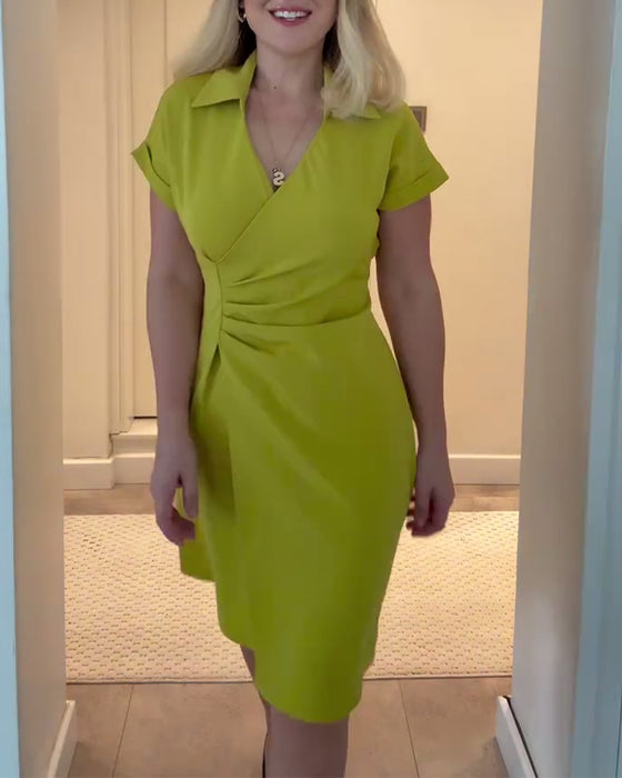 Klänning Krage Enfärgat Veckad Midja