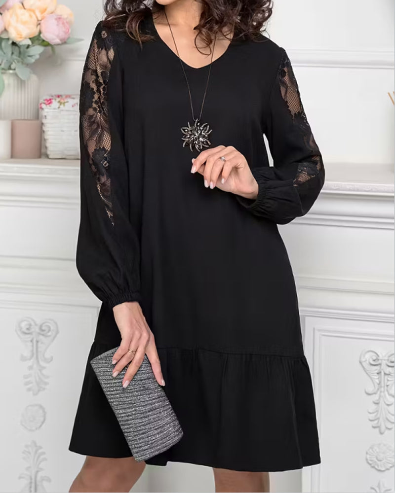 Klänning Mesh Lapptäcksarbete V-ringning