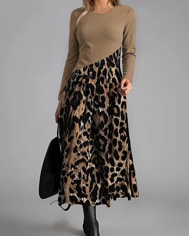 Klädning Rundhalsad Leopard Full Kjol