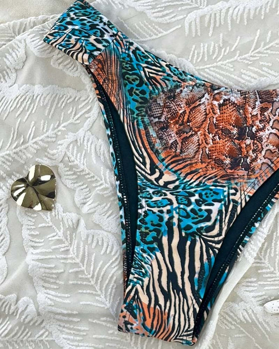 Bikini Leopard Tryck Färgblock Spagettiband
