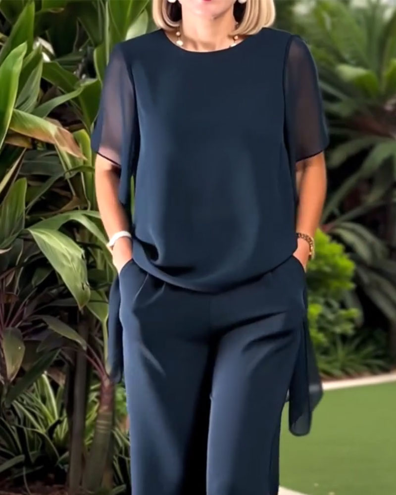 Set Sidentyg Asymmetrisk Topp Vida Ben Byxor