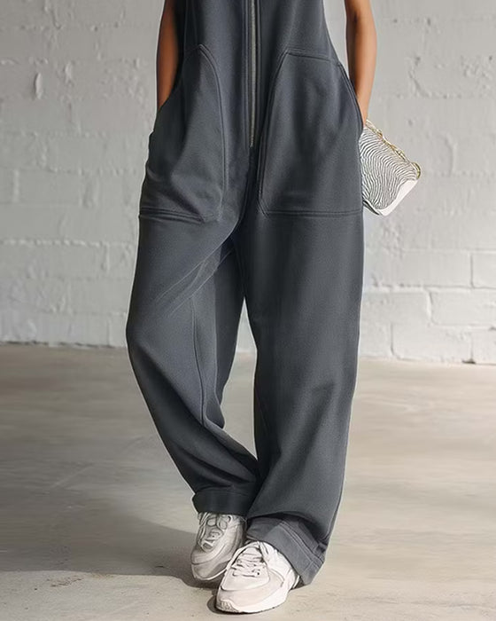 Enfärgad Jumpsuit Med Huva Och Ficka