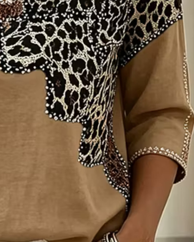 Blus V-Hals Leopard Tryck