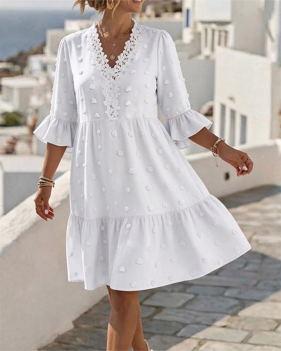 V-Neck Lace Patchwork