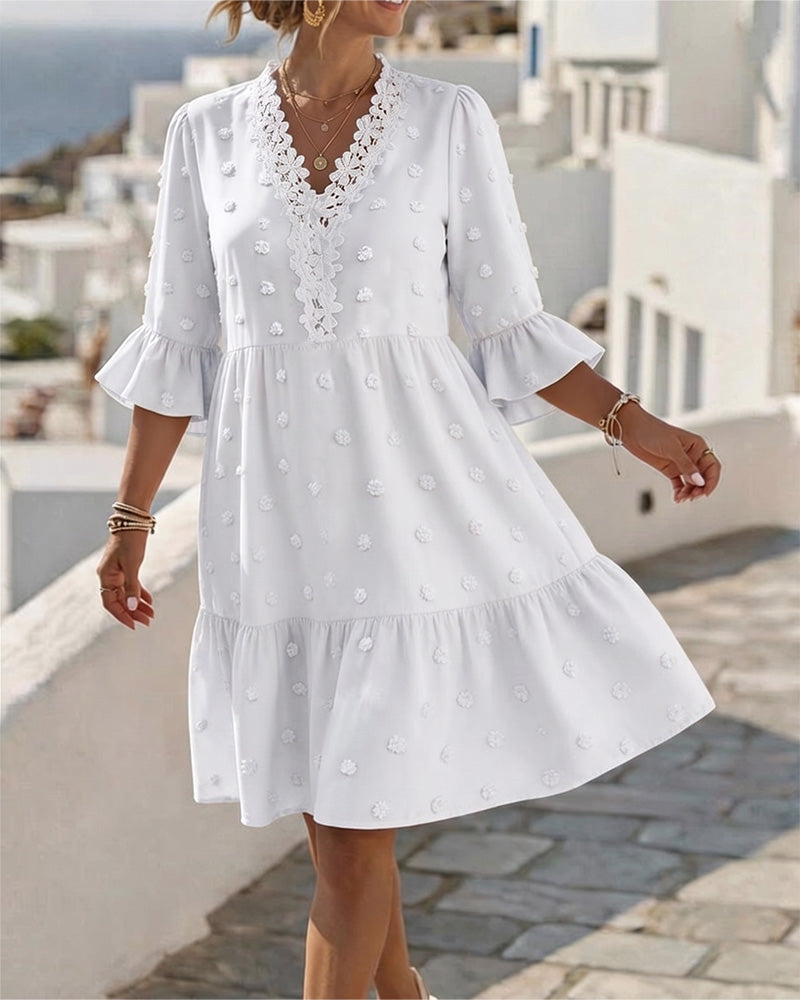 V-Neck Lace Patchwork