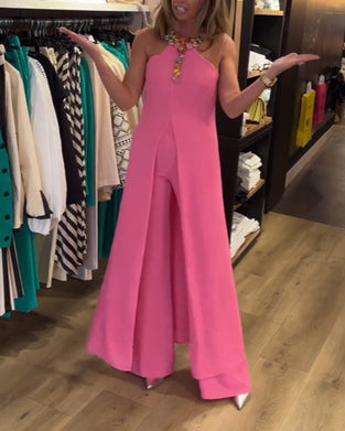 Halterneck slits enfärgad tvådelad set