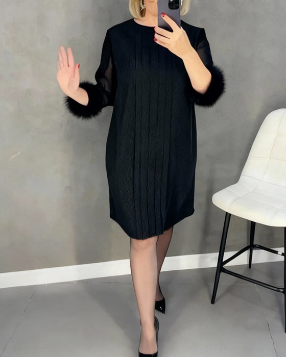 Klänning Mesh Sticksöm Pälsärm Veckad