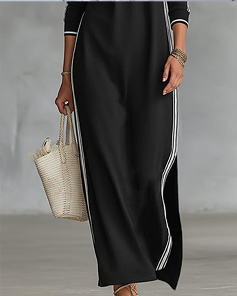 Klänning Kontrast Knapp V-ringning