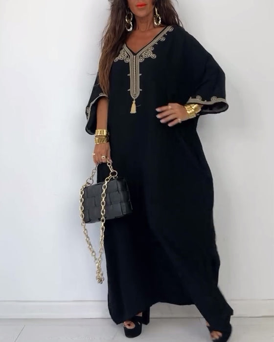 V-ringad lös enkel klänning