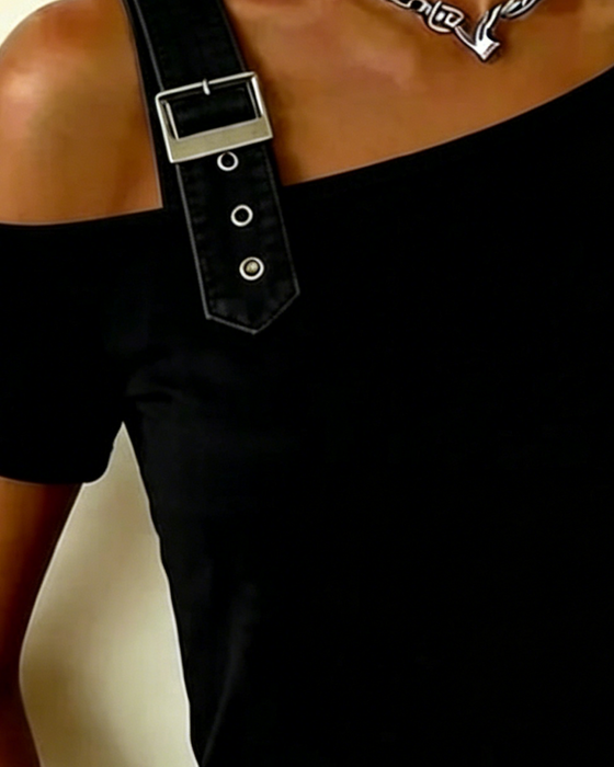 Topp Asymmetrisk Off-Shoulder Enfärgad