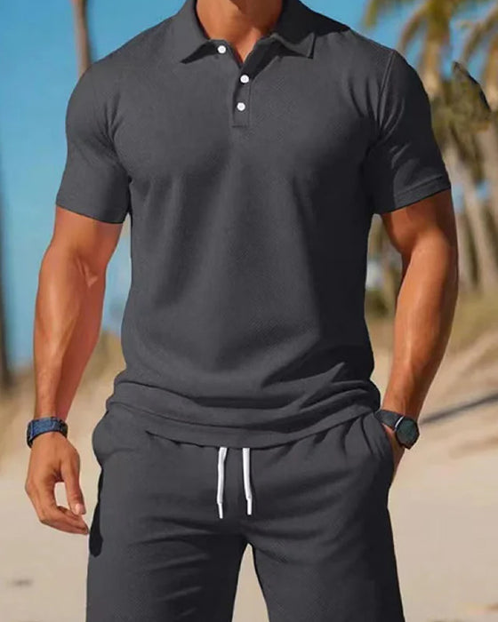 Herr 2-Delad Polo- Och Shortsset För Sommaren