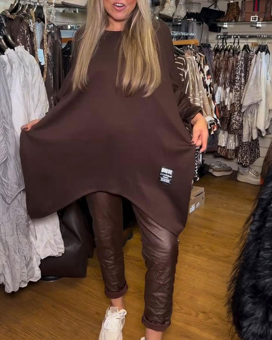 Sweatshirt Med Rundhals Och Lös Passande Egenskaper