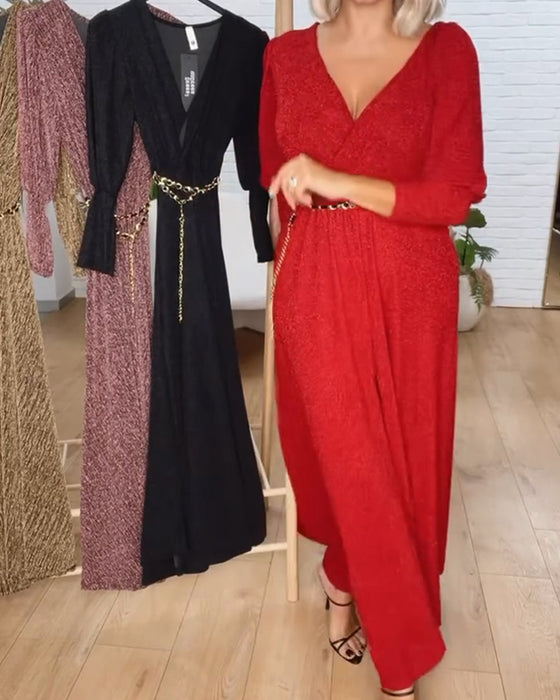 Stilfull Klänning I Enfärgad Med V-Ringning