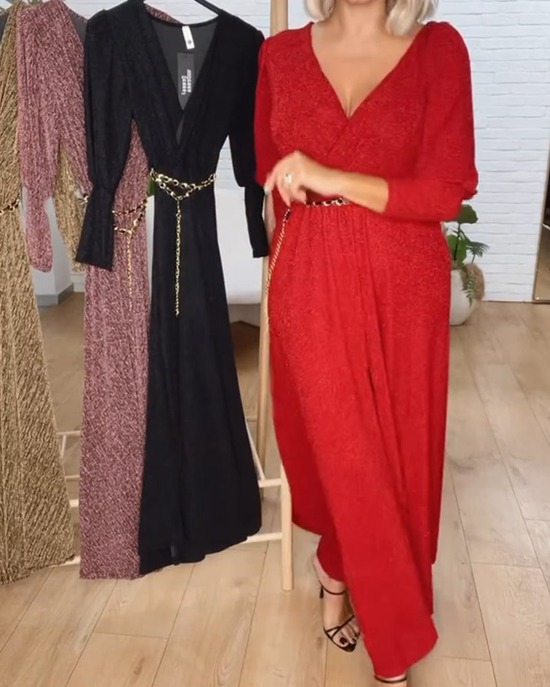 Stilfull Klänning I Enfärgad Med V-Ringning