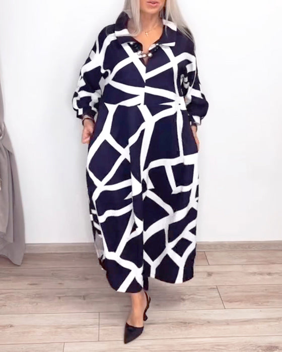 Klänning Kavajslag Lös Geometrisk Tryck